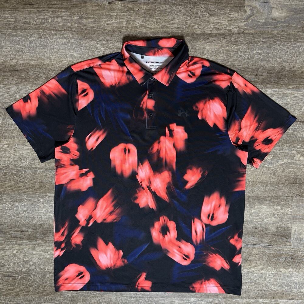 Under Armour Polo Shirt Men's Size XXL Black Floral Playoff Golf Stretch Loose